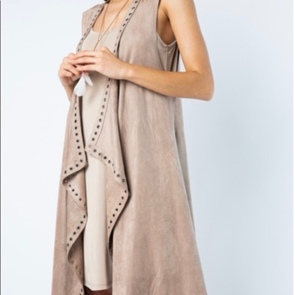 Vocal Tan Sleeveless Vest with Studded Trim